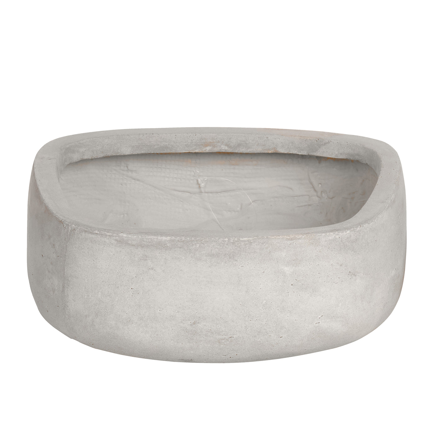 Round edge square stonecast pot in light grey