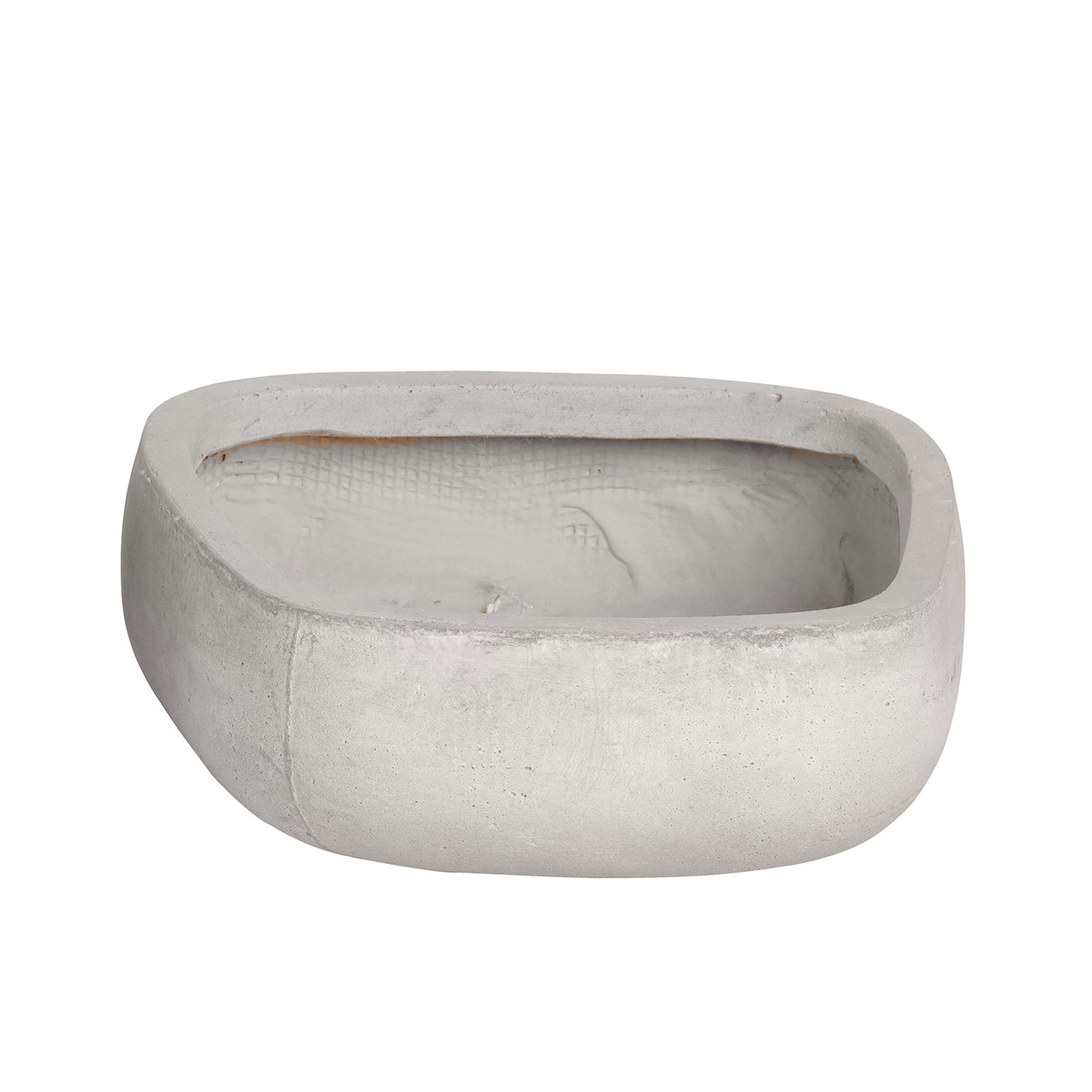 Round edge square stonecast pot in light grey