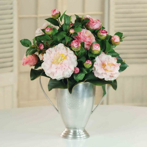CAMILLIA IN SILVER CUP (DP555-PK) - Winward Home silk flower arrangements