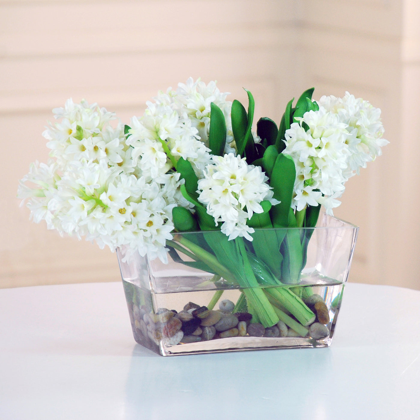 HYACINTH IN GLASS W/ ROCK (DP644-WHGR) - Winward Home faux floral arrangements