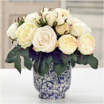 MIXED ROSE IN CACHE POT (DP776-WH) - Winward Home silk flower arrangements