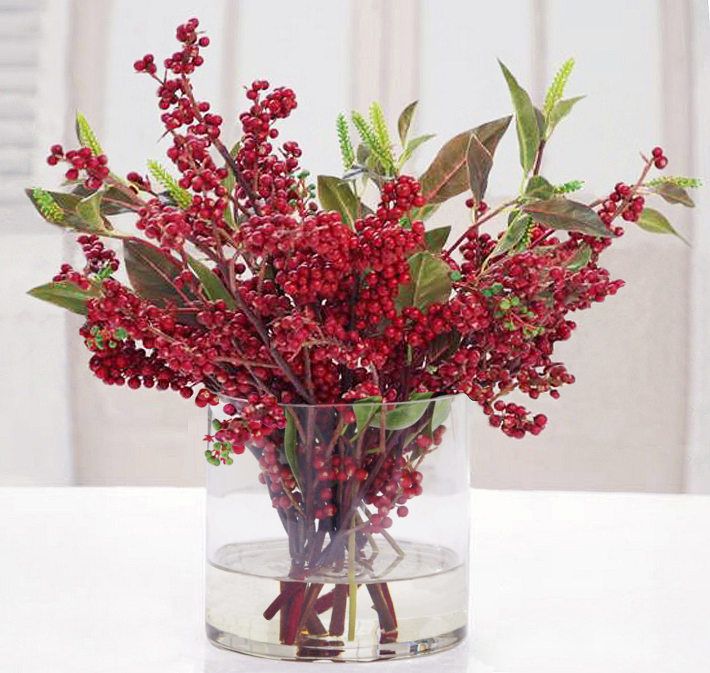CHRISTMAS BERRY AND LEAF (DP809-RD) - Winward Home faux floral arrangements