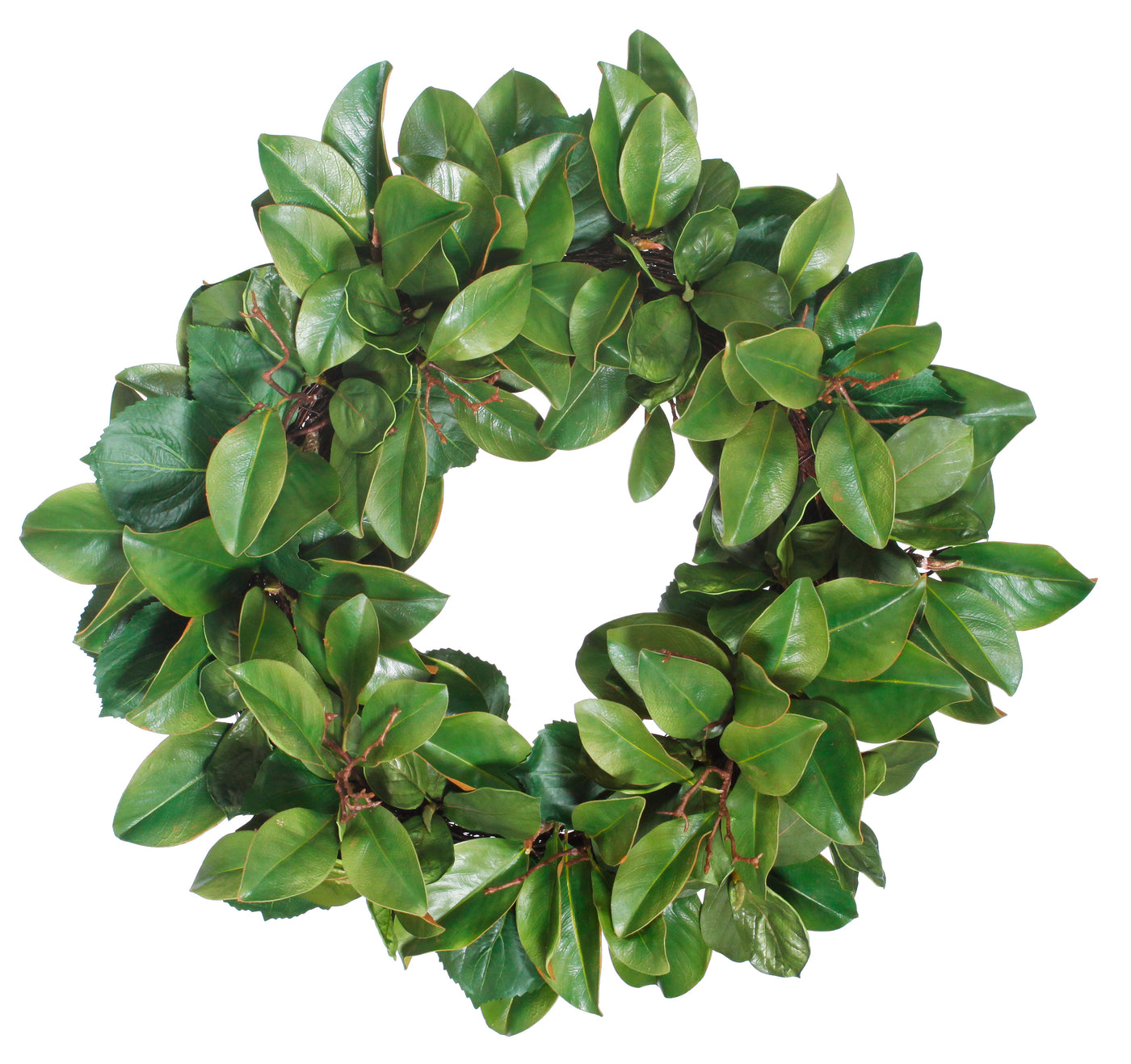 realistic faux magnolia leaf and twigs wreath