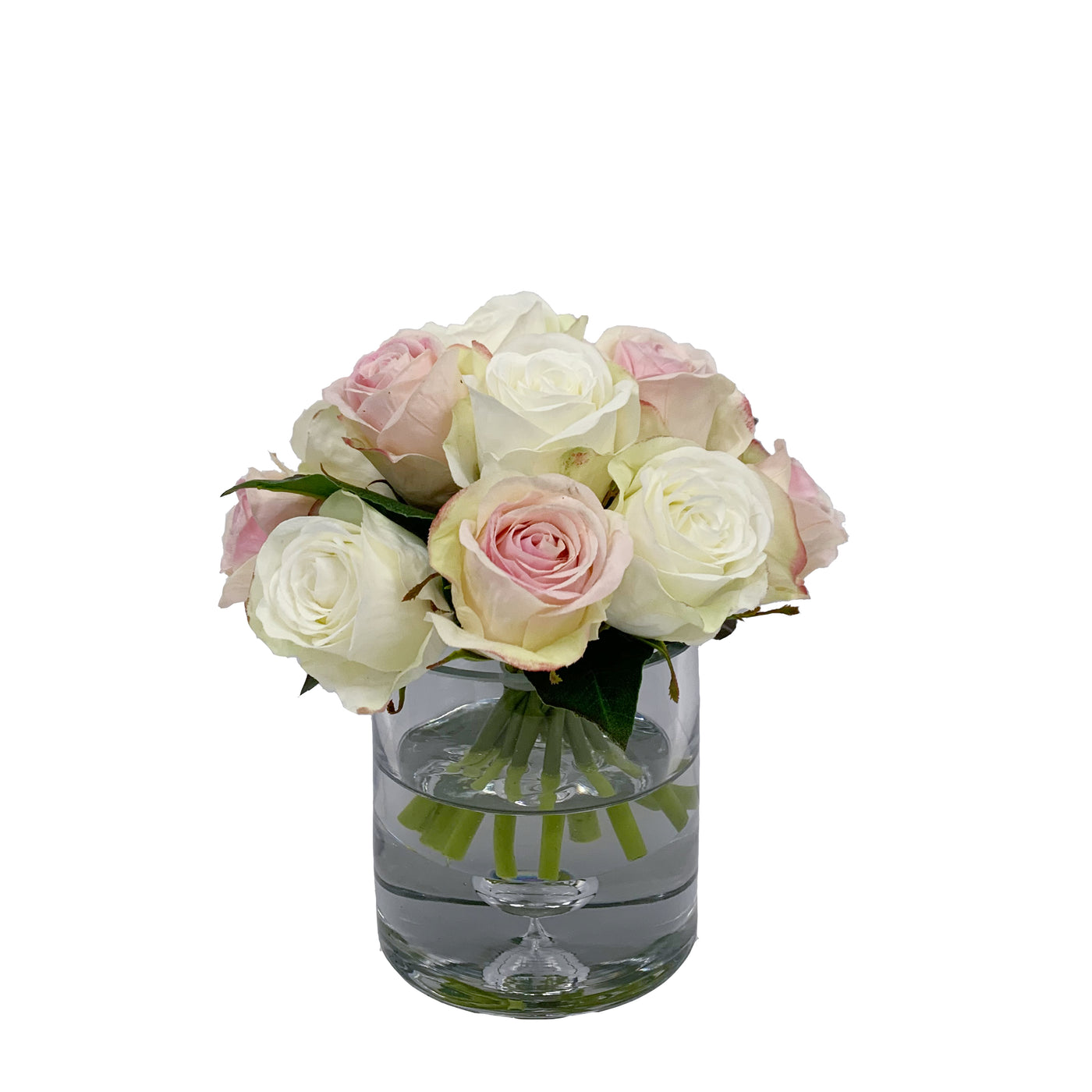Artificial mixed colored rose bouquet in glass vase