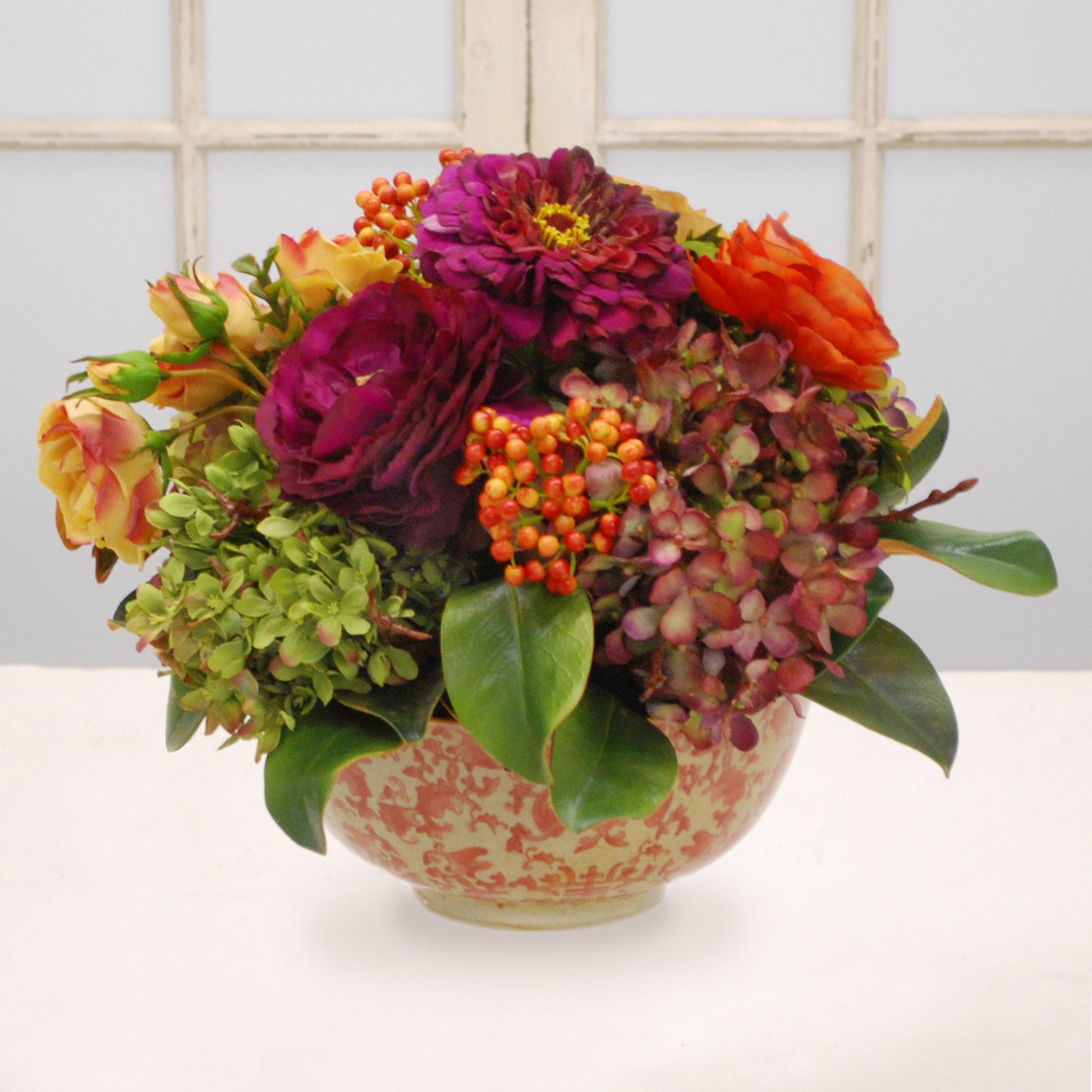 MIX FLORAL IN LONGLIFE BOWL (WHD023-MI) - Winward Home silk flower arrangements