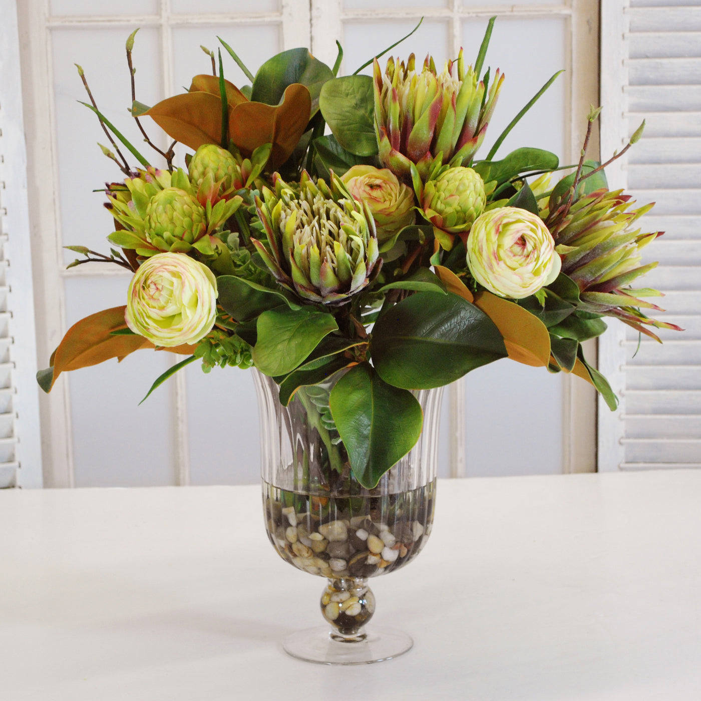 MIX TROPICAL IN TUBBINENESS VASE (WHD037-GR) - Winward Home faux floral arrangements