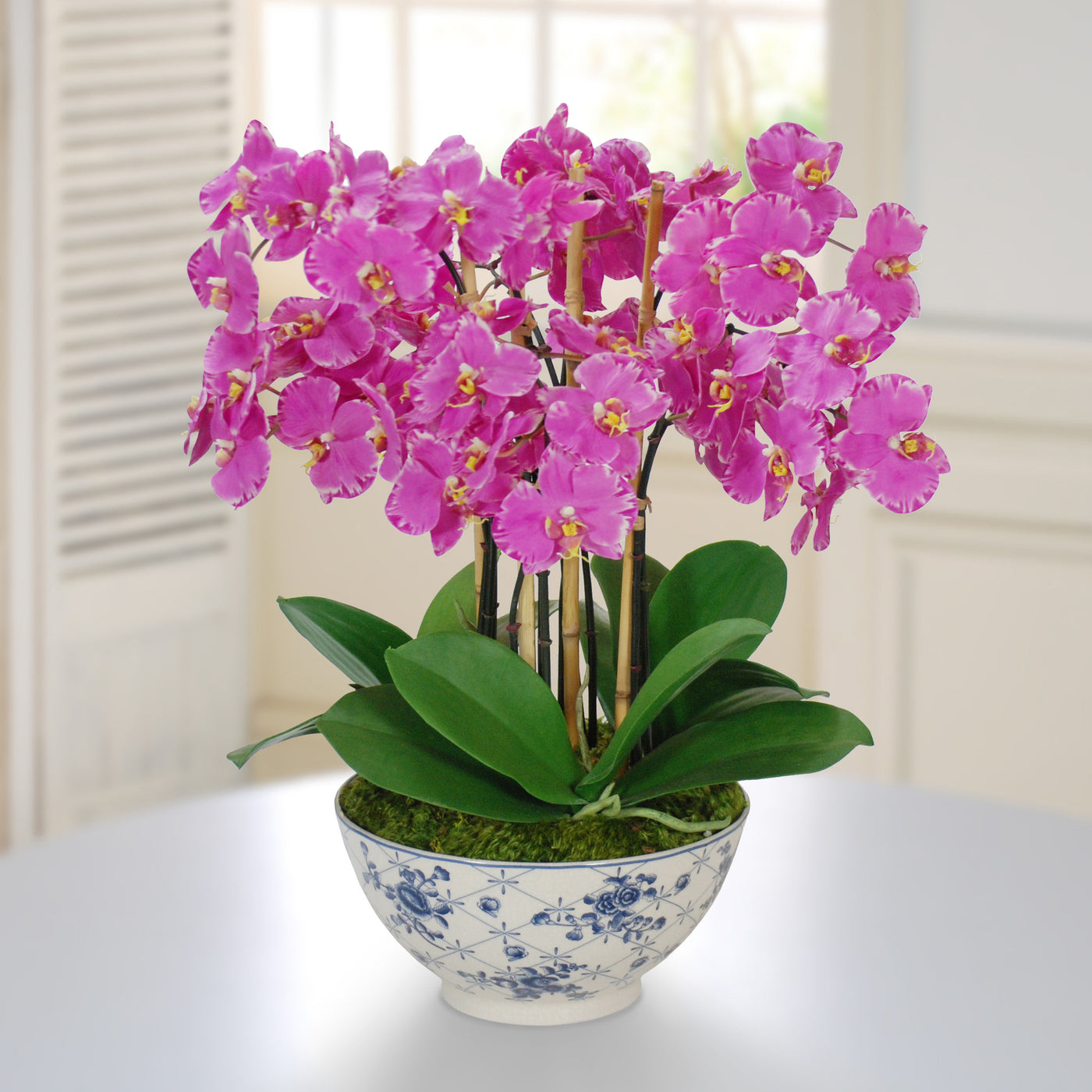 ORCHID IN ROSE TRELLIS BOWL (WHD054-LVOH) - Winward Home faux floral arrangements