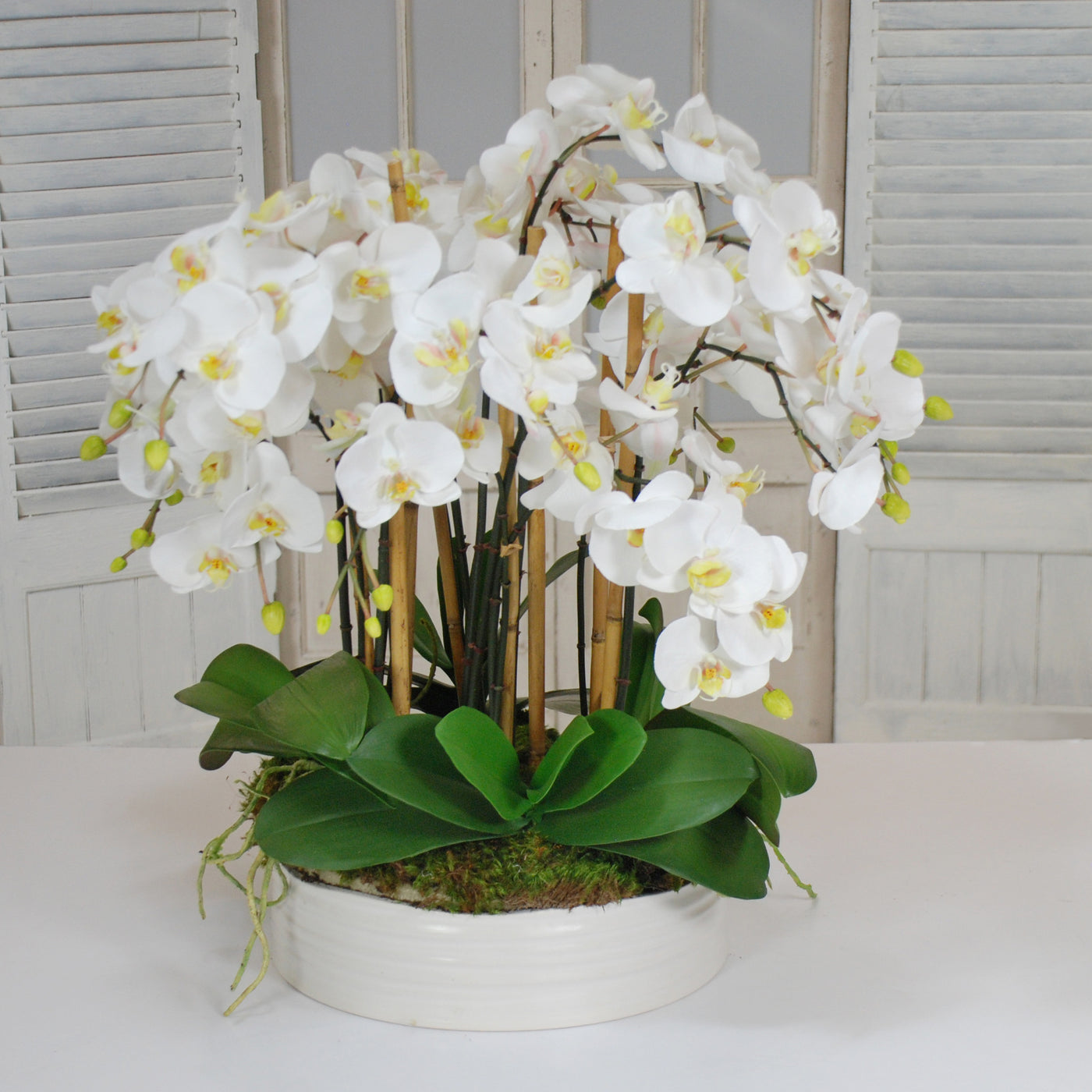 ORCHIDS IN URBAN COIL BOWL LARGE (WHD056-WH) - Winward Home faux floral arrangements