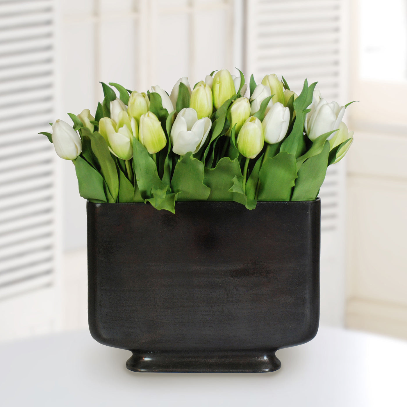 TULIP MIX IN PROFILE VASE (WHD069-GR) - Winward Home faux floral arrangements
