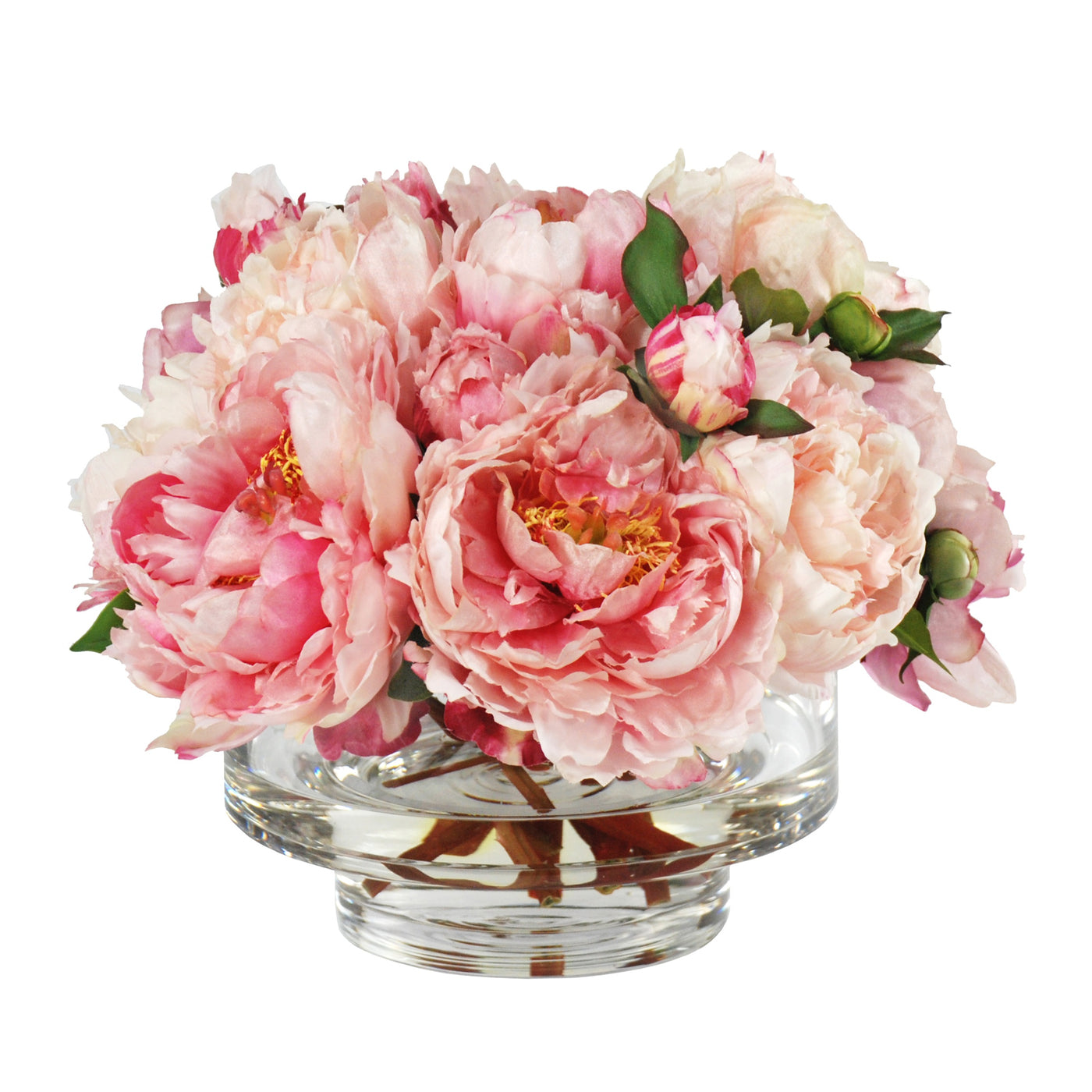 PEONY IN ROUND FOOTED GLASS VASE (WHD116-PK)
