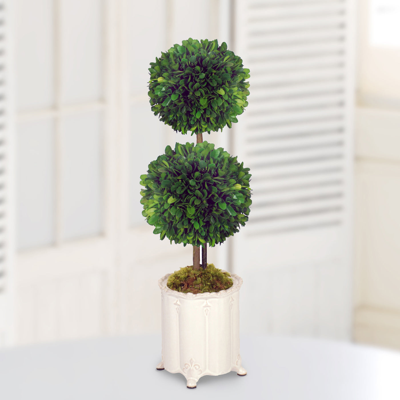 DOUBLE BALL TOPIARY IN CANISTER VASE (WHD118-GR)