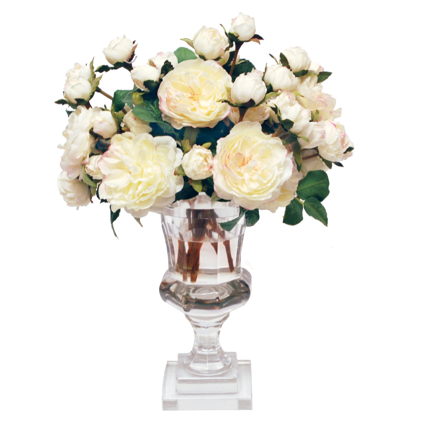 ENGLISH CECILIA ROSE SPRAYS IN ROMA CUT VASE (WHD120-WH)