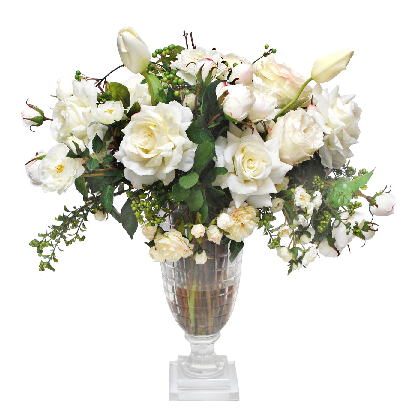 MIX ROSE AND TULIP IN SQUARE CUT VASE (WHD122-WH)