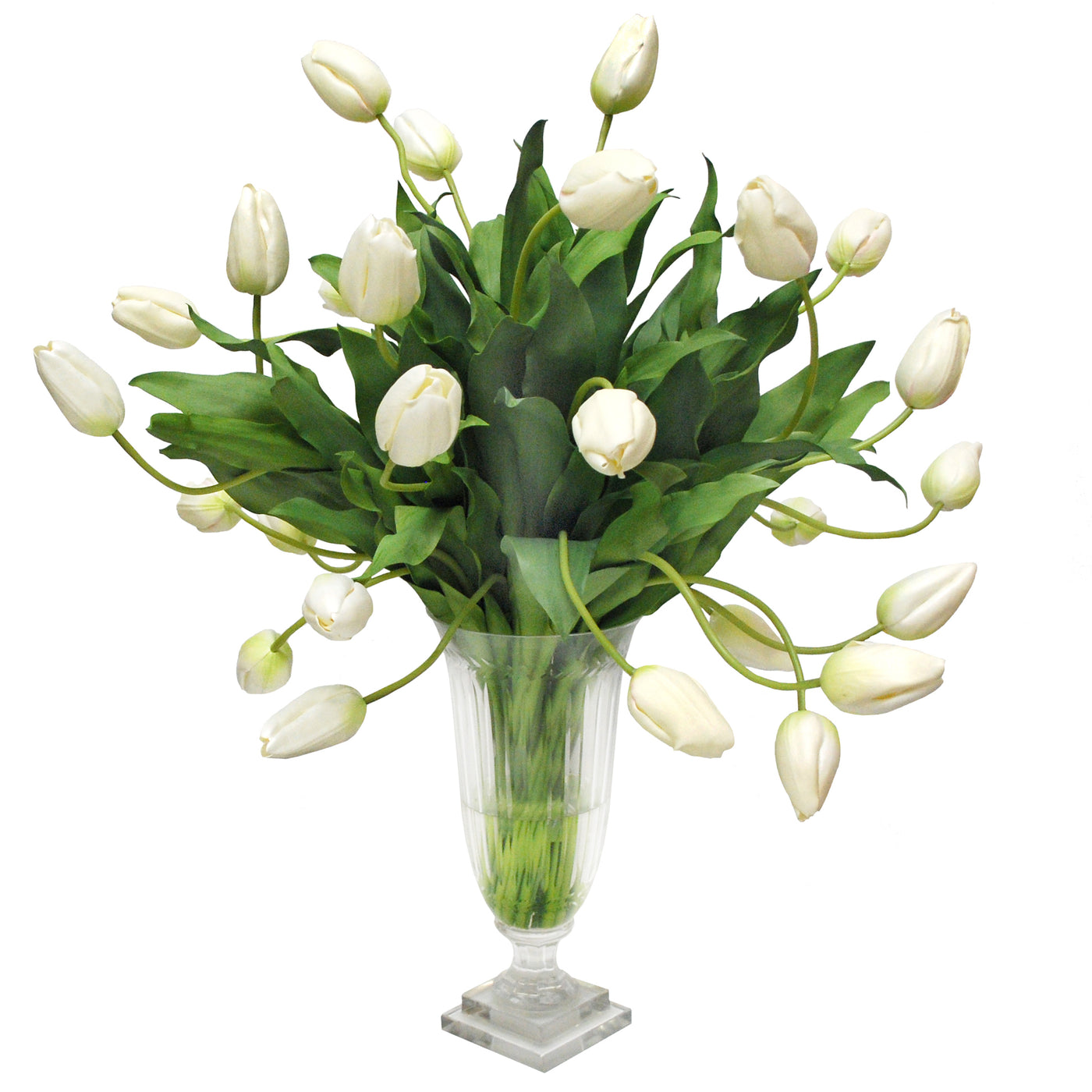 White Tulip in Leaf Cut Vase 30"