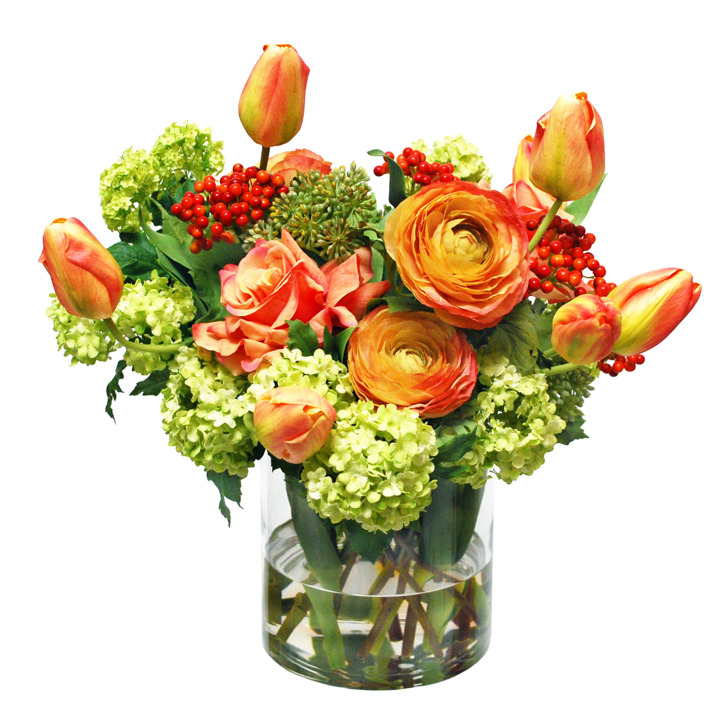 MIX TULIP AND ROSE IN VASE (WHD132-ORGR)