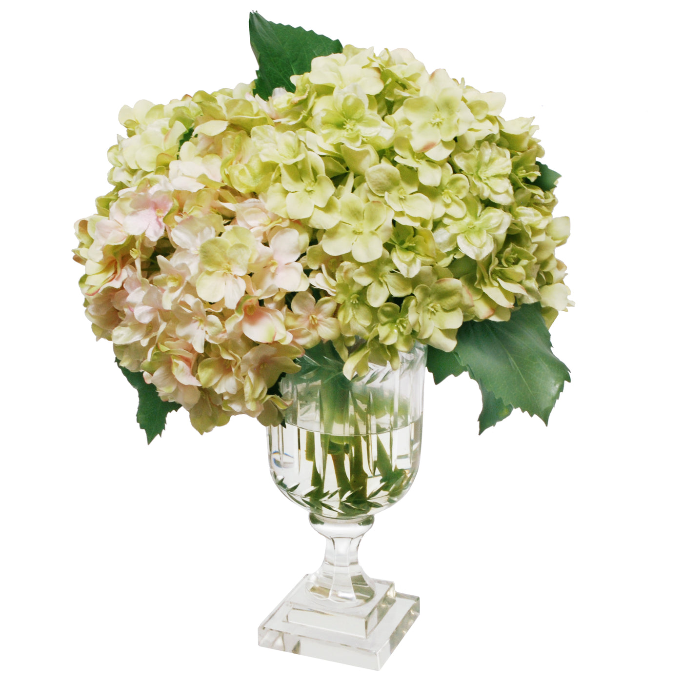HYDRANGEA IN LEAF CUT VASE (WHD134-GR)