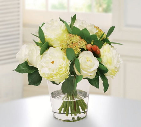 ROSE BUDS & EUCALYPTUS IN VASE 12"