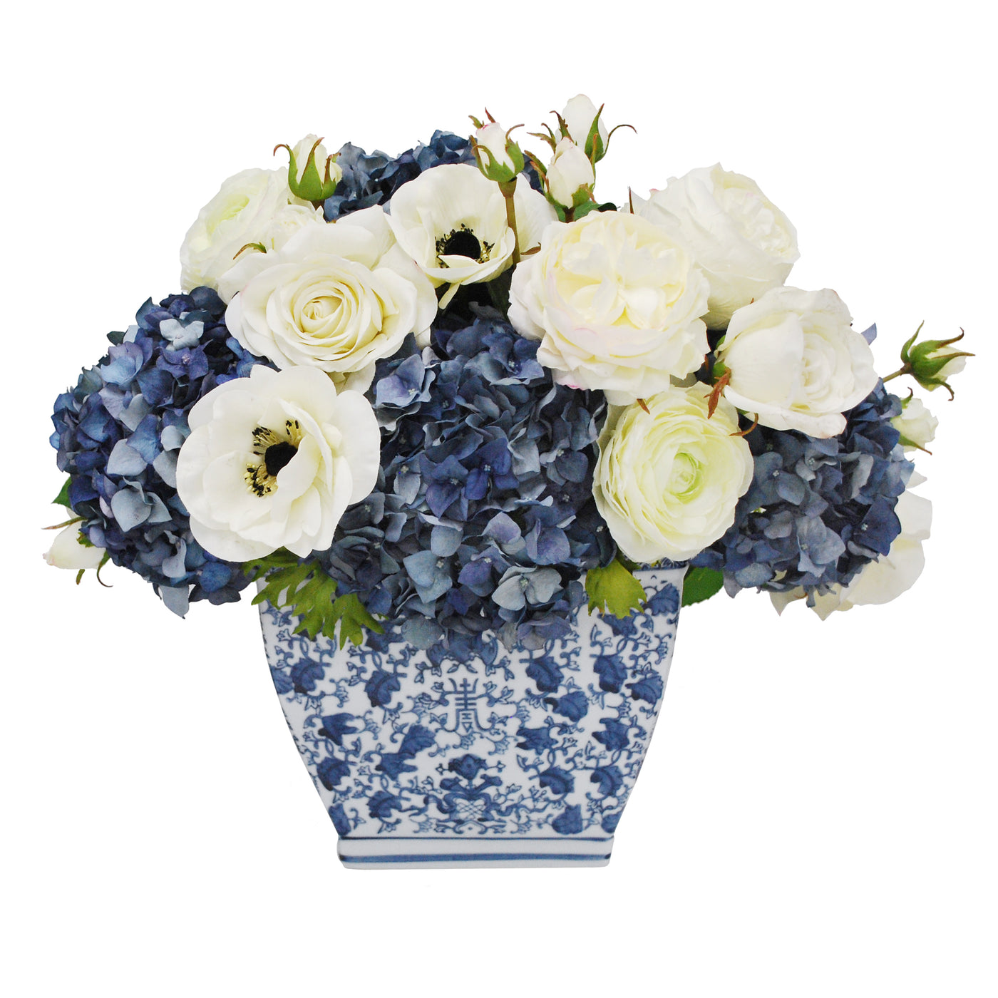 HYDRANGEA ROSE IN RECT CACHE POT (WHD275-BLWH)