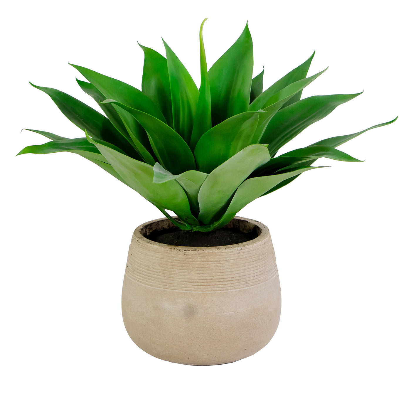 Realistic faux aloe plant in light grey pot
