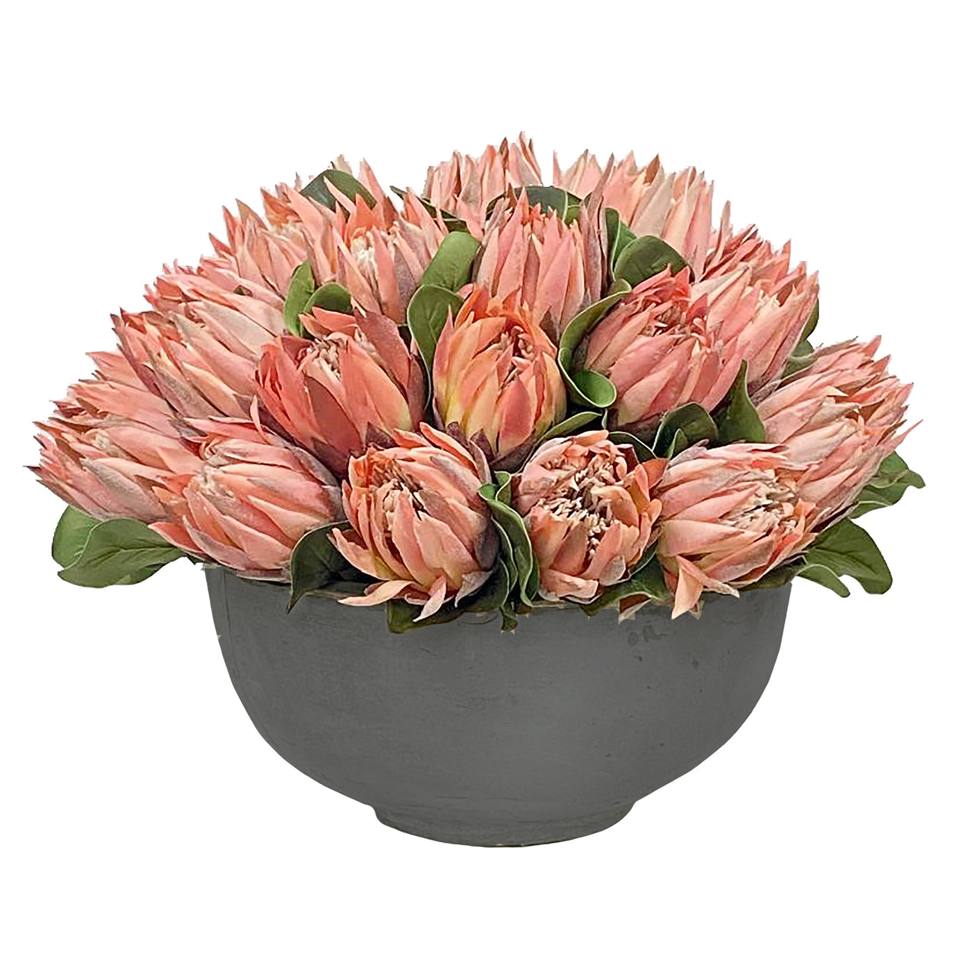 luxury faux protea in a contemporary dark grey bowl