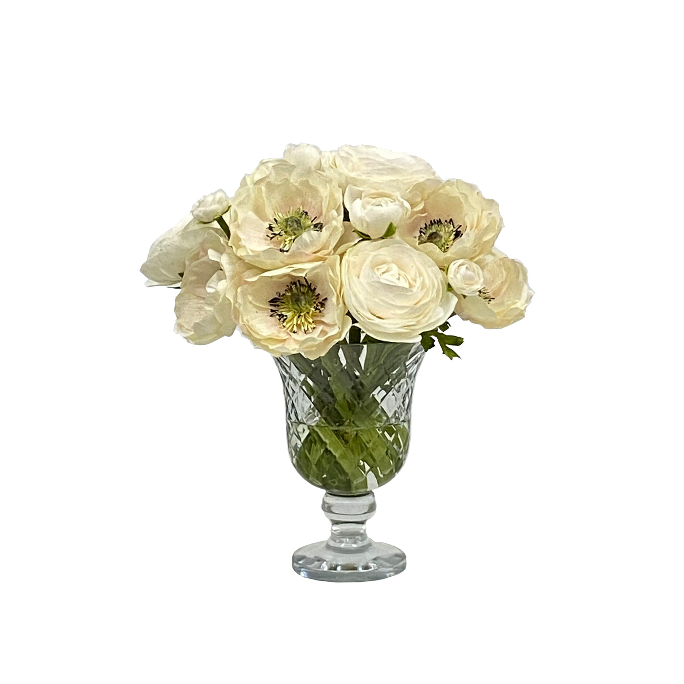 Realistic faux anemone ranunculus in vase 12 inch