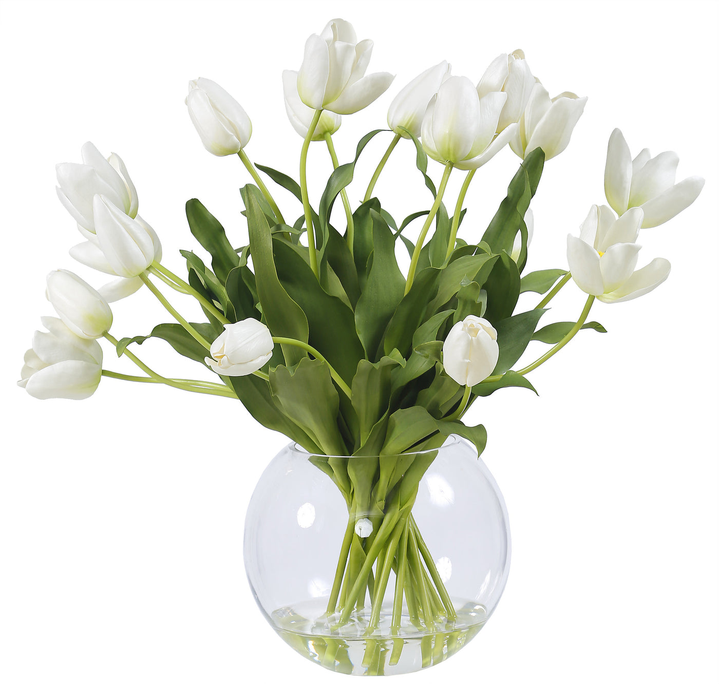 TULIPS IN GLASS 22'' (WHI004-WH) - Winward Home silk flower arrangements