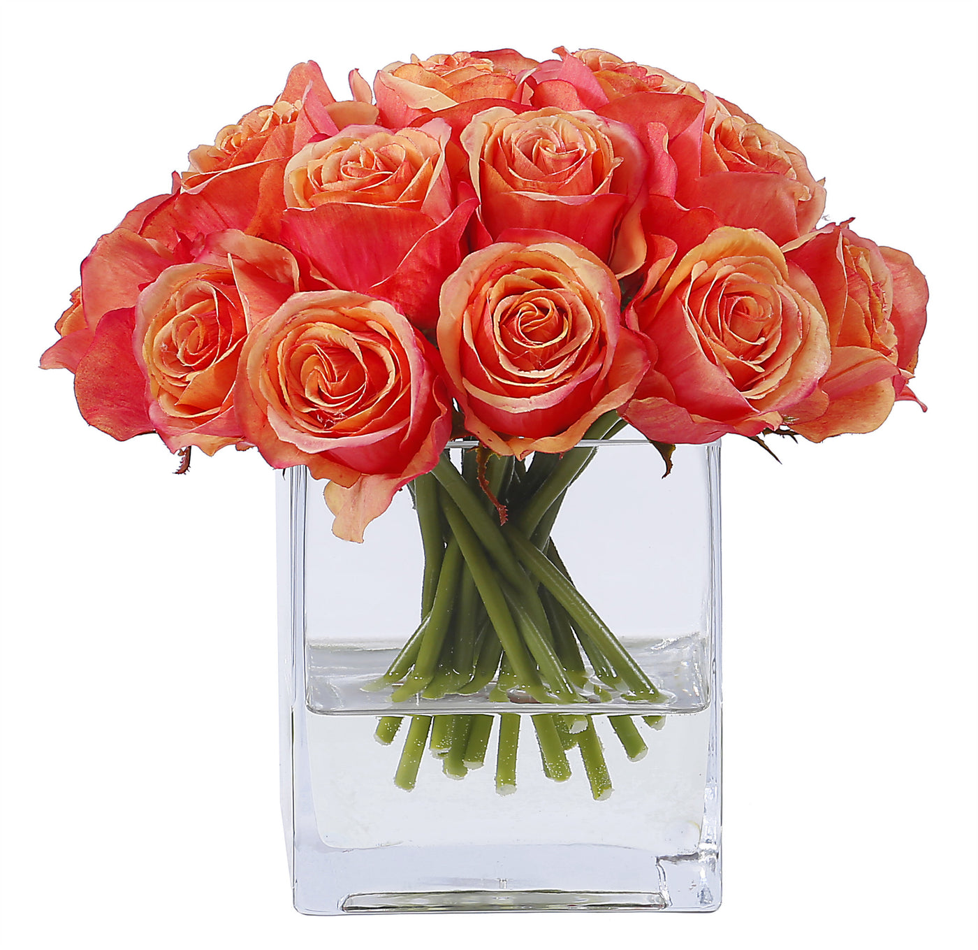 ROSE BUD IN SQUARE GLASS 8.5'' (WHI009-PCRD) - Winward Home faux floral arrangements