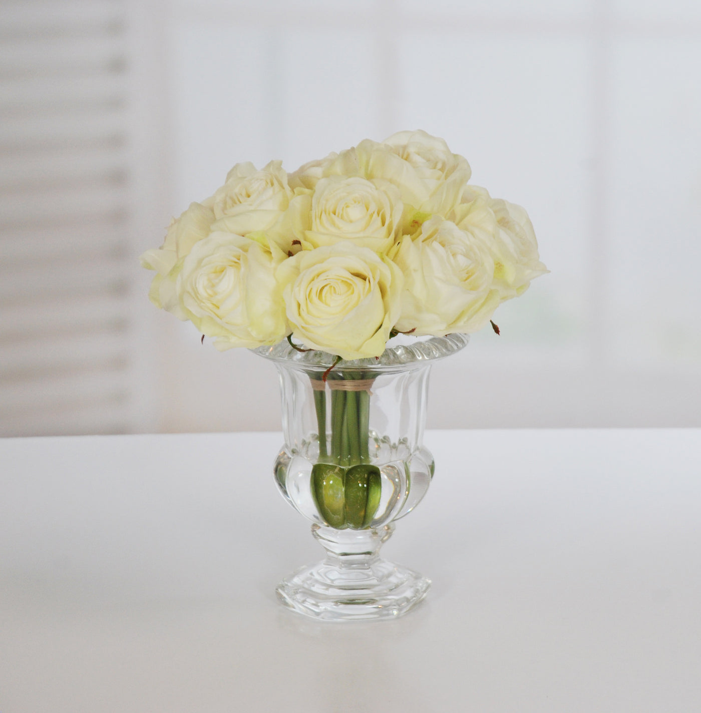 ROSE IN CRYSTAL GLASS 9.5'' (WHI010-WH) - Winward Home faux floral arrangements