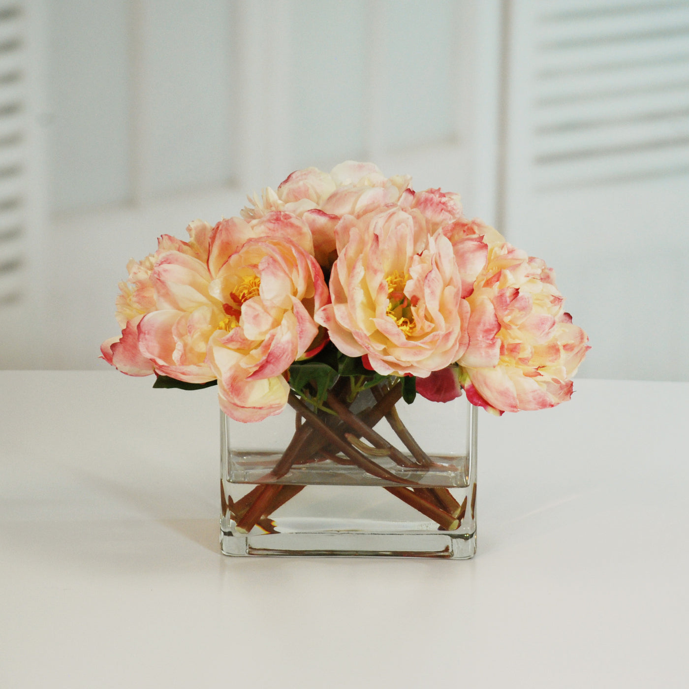 PEONIES IN VASE 14'' (WHI014-PC) - Winward Home silk flower arrangements