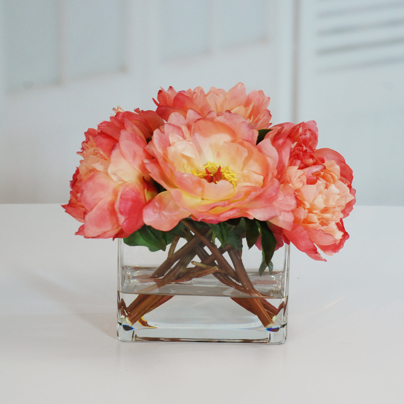 PEONIES IN VASE 14'' (WHI014-SM) - Winward Home silk flower arrangements