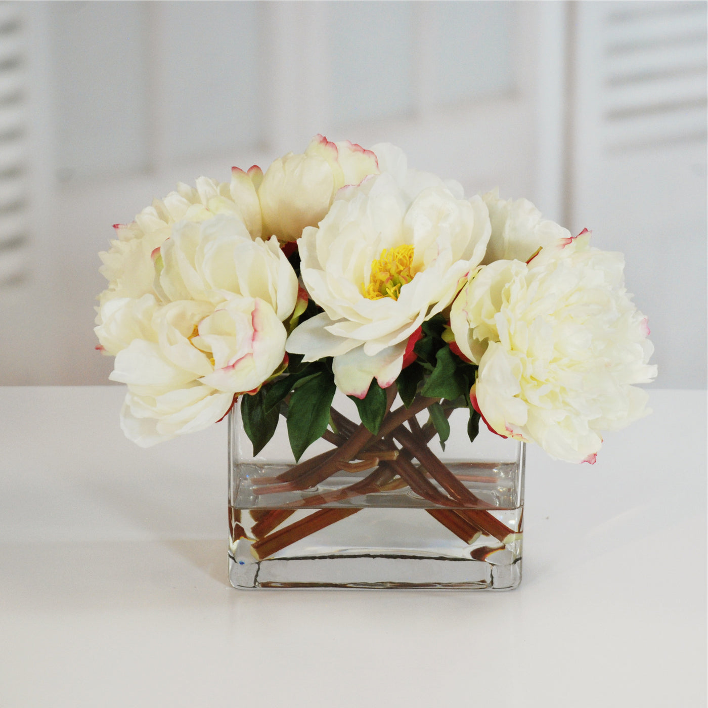 PEONIES IN VASE 14'' (WHI014-WH) - Winward Home faux floral arrangements