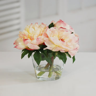 PEONIES IN GLASS 10'' (WHI015-PC) - Winward Home faux floral arrangements