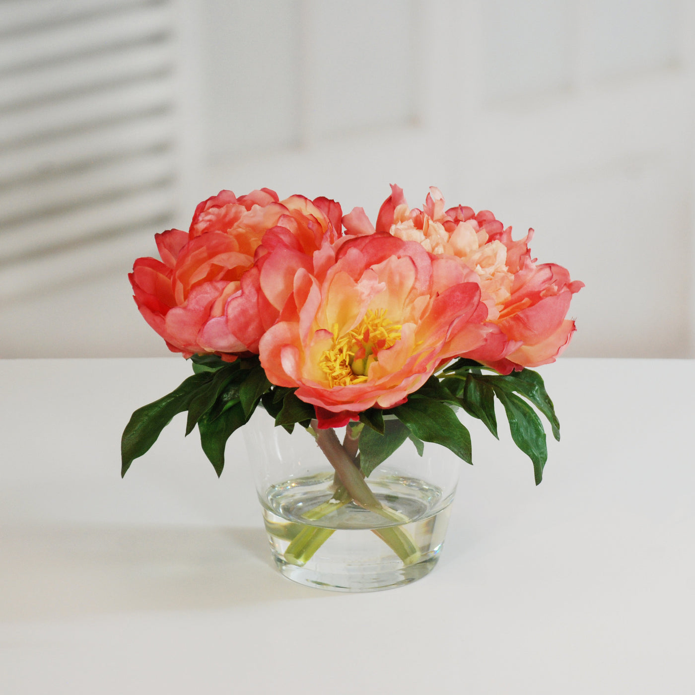 PEONIES IN GLASS 10'' (WHI015-SM) - Winward Home silk flower arrangements