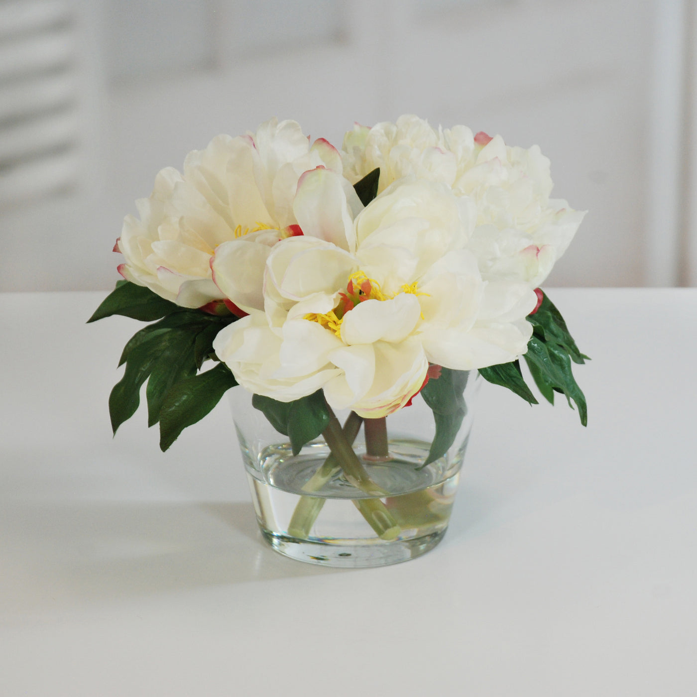PEONIES IN GLASS 10'' (WHI015-WH) - Winward Home faux floral arrangements