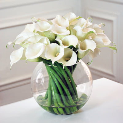 CONTEMPORARY CALLA LILY IN GLASS (WHJB363-WH) - Winward Home silk flower arrangements