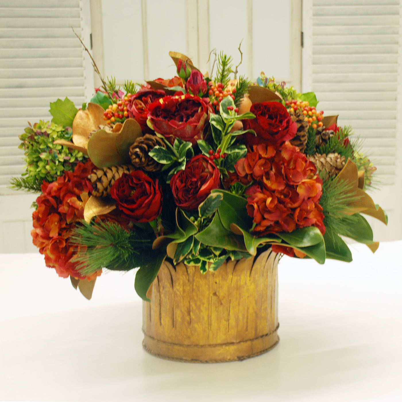 ROSE AND HYDRANGEA IN CACHE POT (WHX006-RDGR)