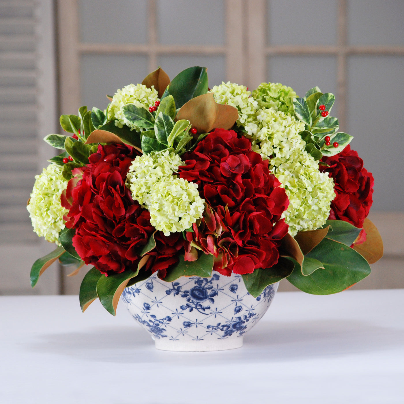 HOLIDAY HYDRANGEA AND VIBURNUM (WHXDP072-RDGR) - Winward Home faux floral arrangements