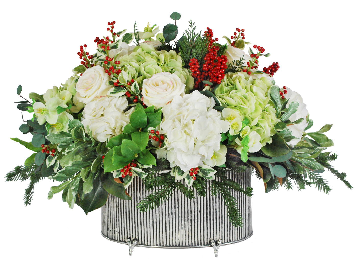 HYDRANGEA HOLLY IN OVAL PLANTER (WHXDP079-WHGR)