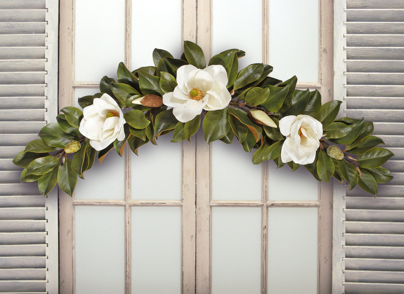 CLASSIC MAGNOLIA SWAG (WHXP10154-WHG) - Winward Home silk flower arrangements