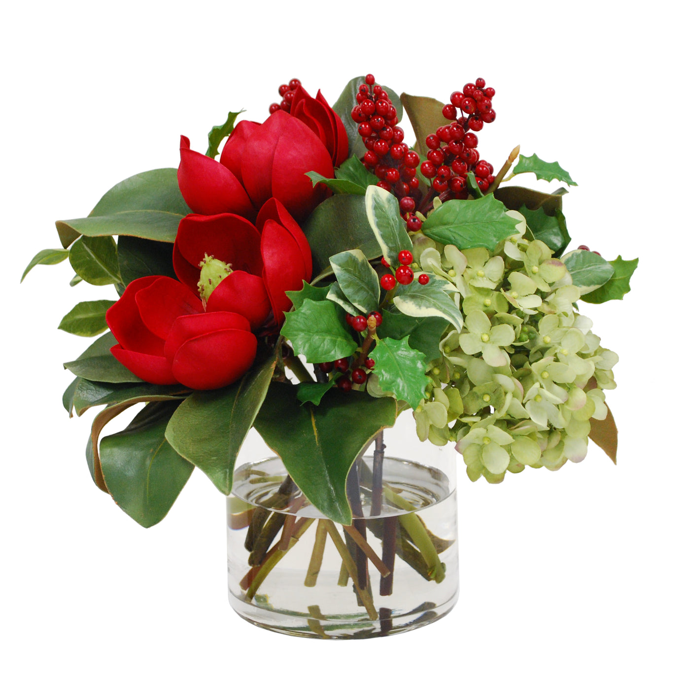 HYDRANGEA AND MAGNOLIA IN CYLINDER VASE (XDP096-RD)