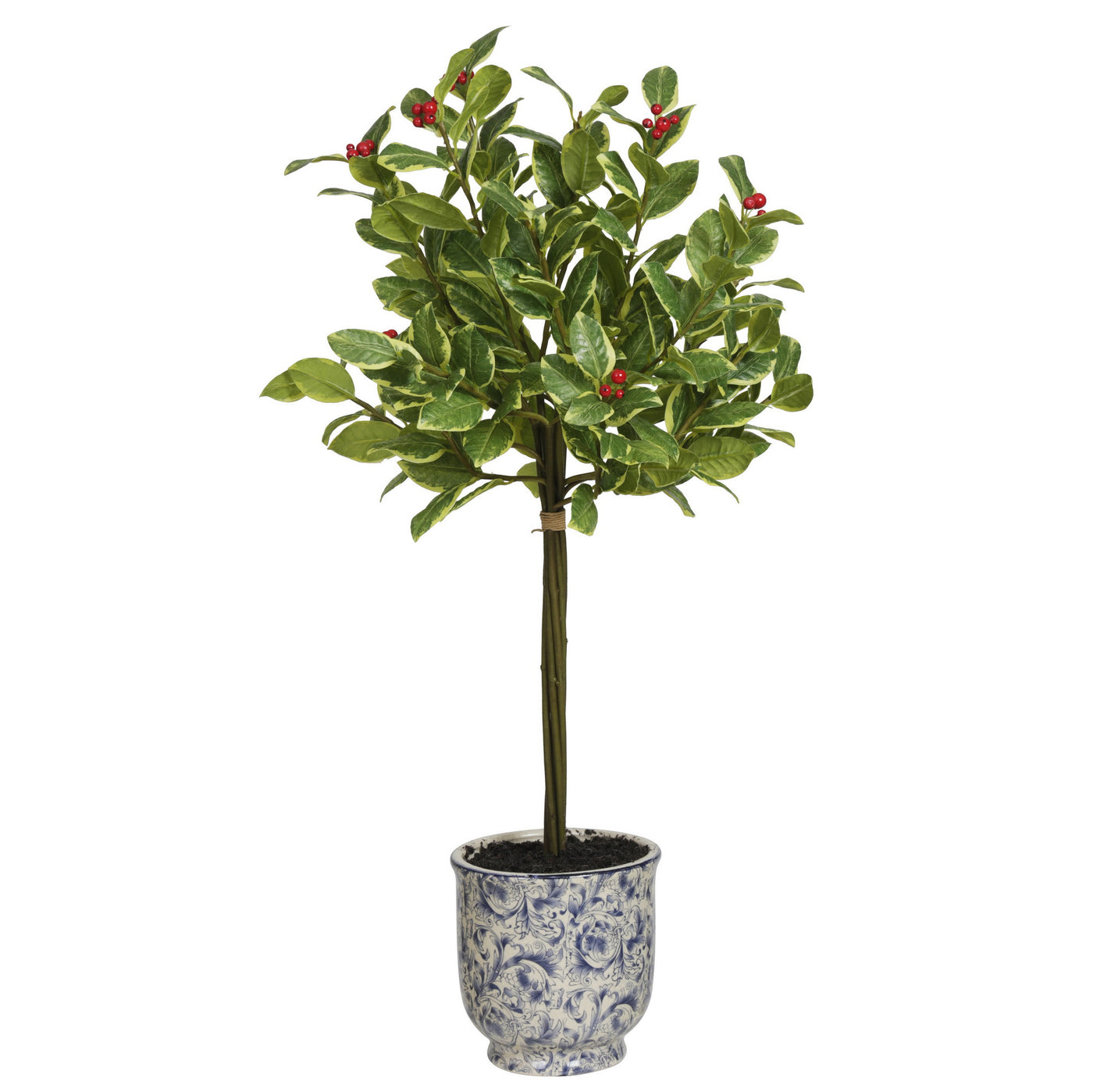 Realistic faux holly potted holiday arrangement
